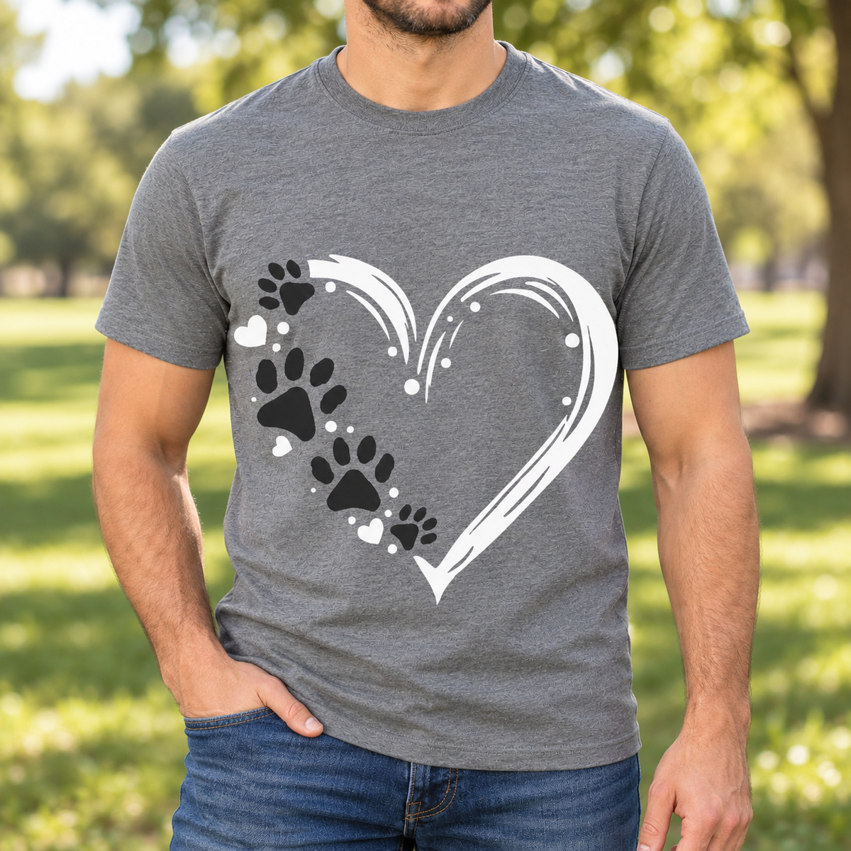 Paw Print Heart Shirt | Dog Lover Graphic Tee — close-up lifestyle mockup