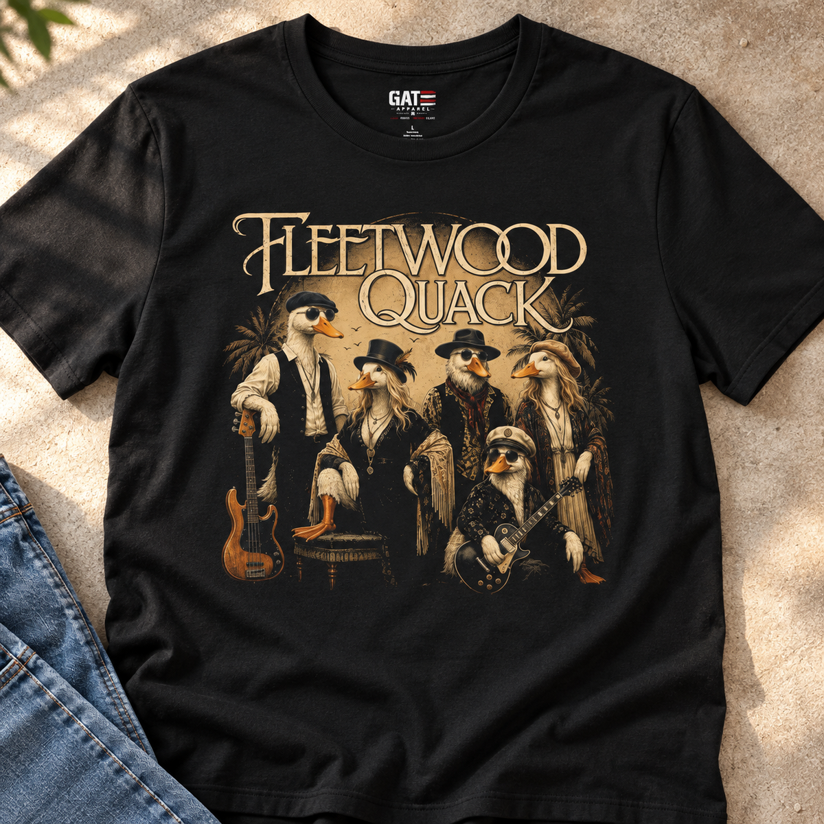 Fleetwood Quack Duck Band T-Shirt — close-up lifestyle flat lay