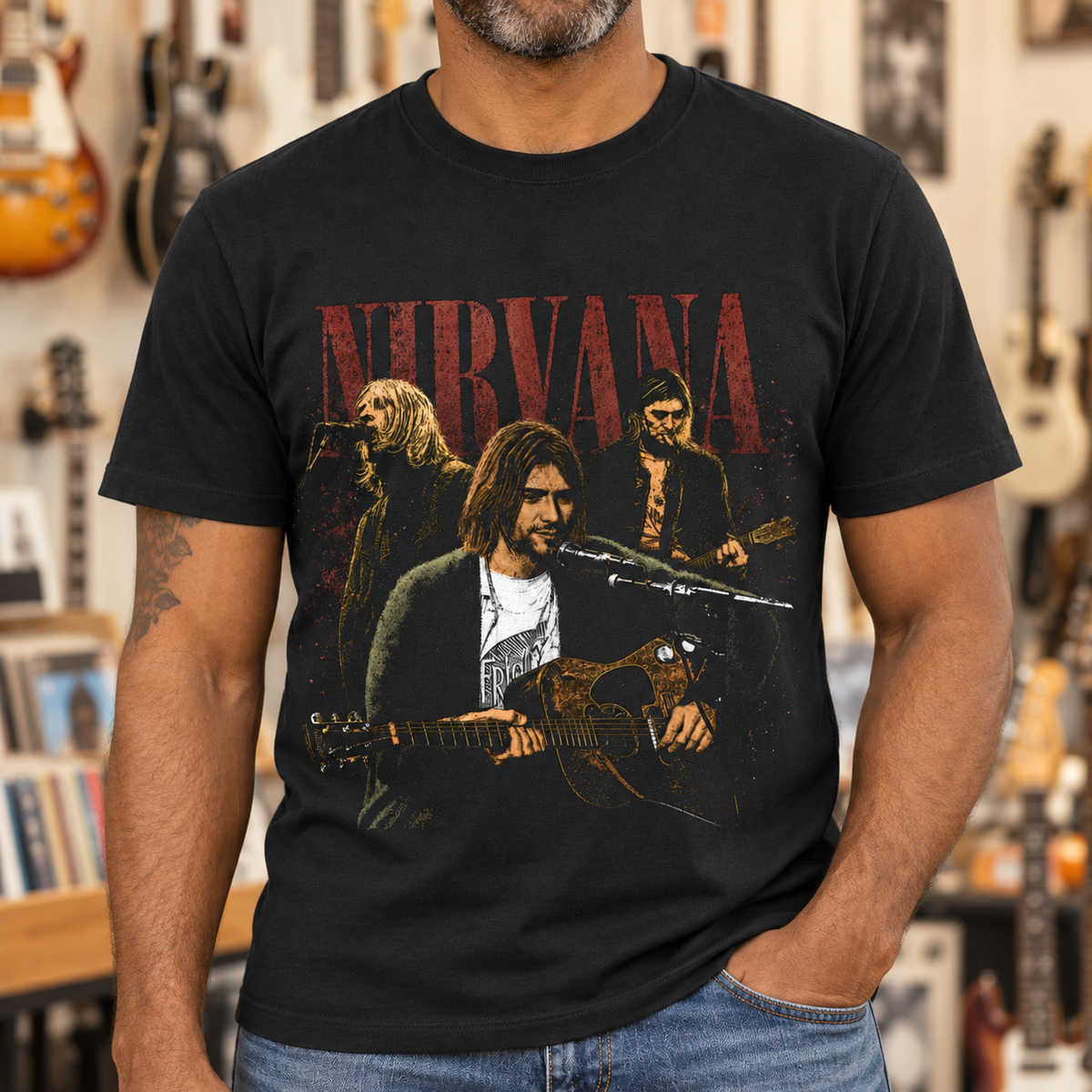 Nirvana Vintage Grunge T-Shirt — close-up lifestyle mockup