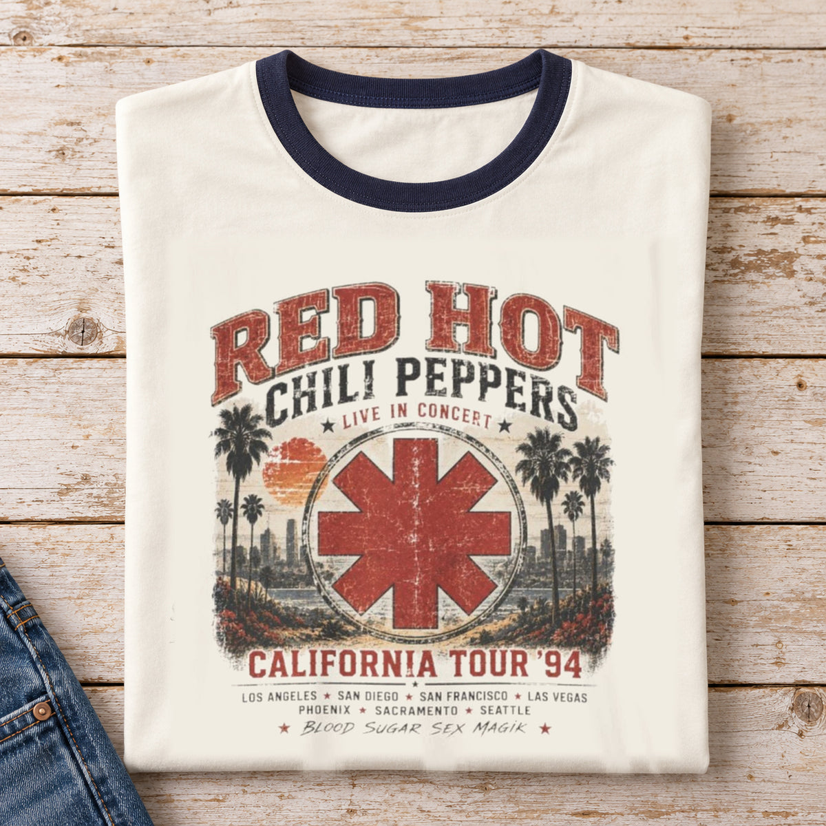 Red Hot Chili Peppers California Tour ’94 Ringer T-Shirt — folded shirt with original artwork