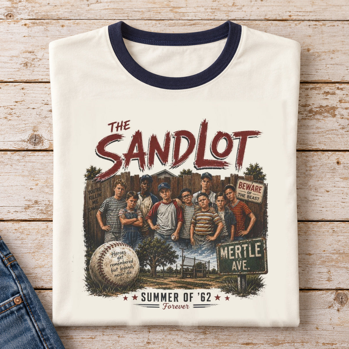 The Sandlot Summer of ’62 Ringer T-Shirt — folded shirt with original artwork