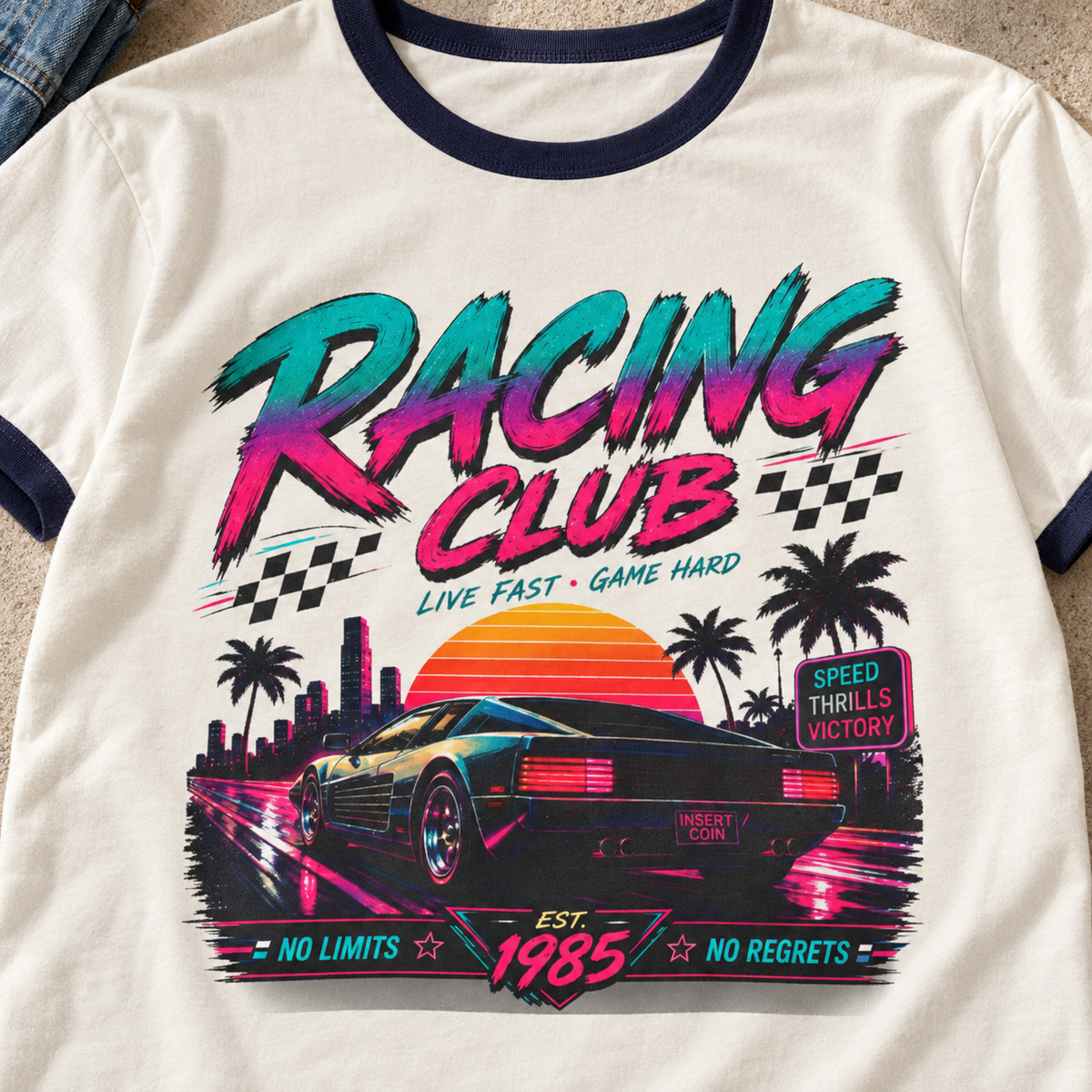 Racing Club ’80s Sports Car Ringer T-Shirt — lifestyle main photo