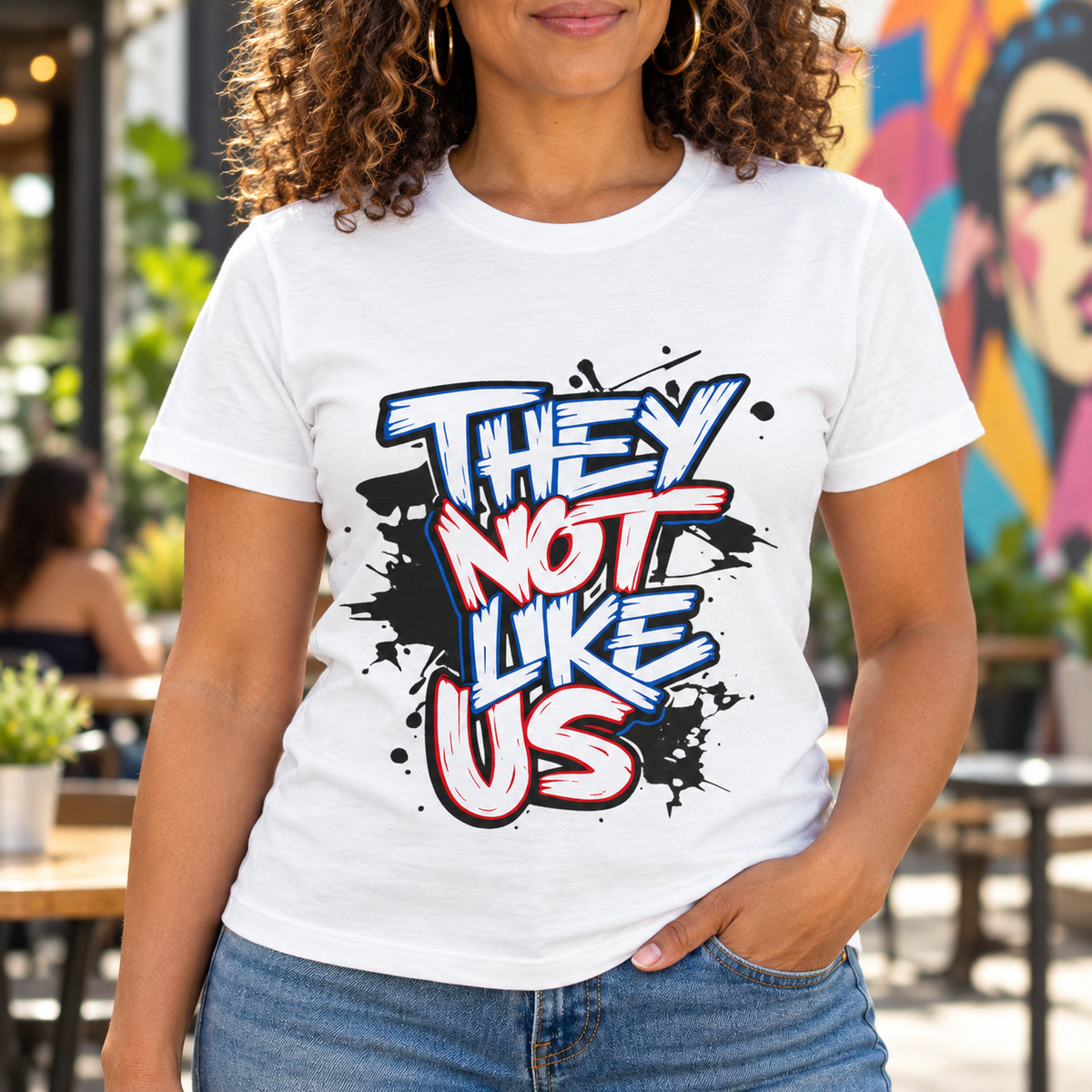 They Not Like Us Graffiti T-Shirt — close-up lifestyle mockup