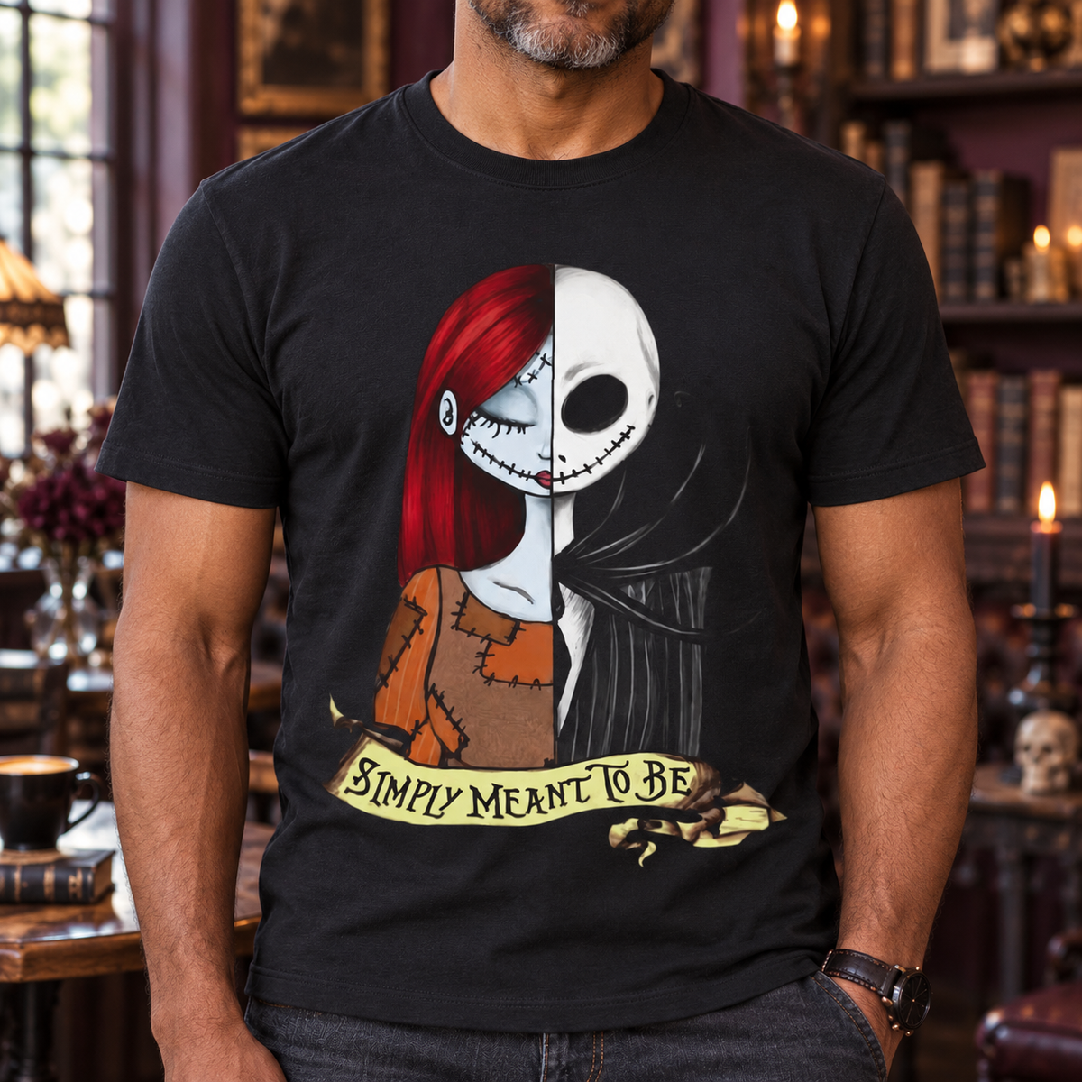 Simply Meant to Be Gothic Romance T-Shirt — close-up lifestyle mockup