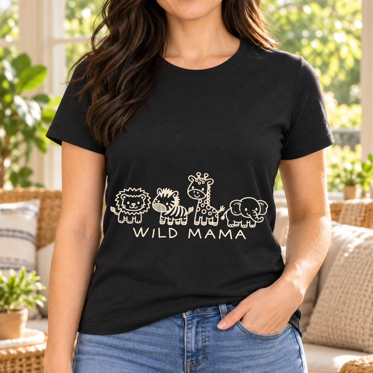 Wild Mama T-Shirt – Cute Baby Animal Graphic Tee for Moms — close-up lifestyle mockup
