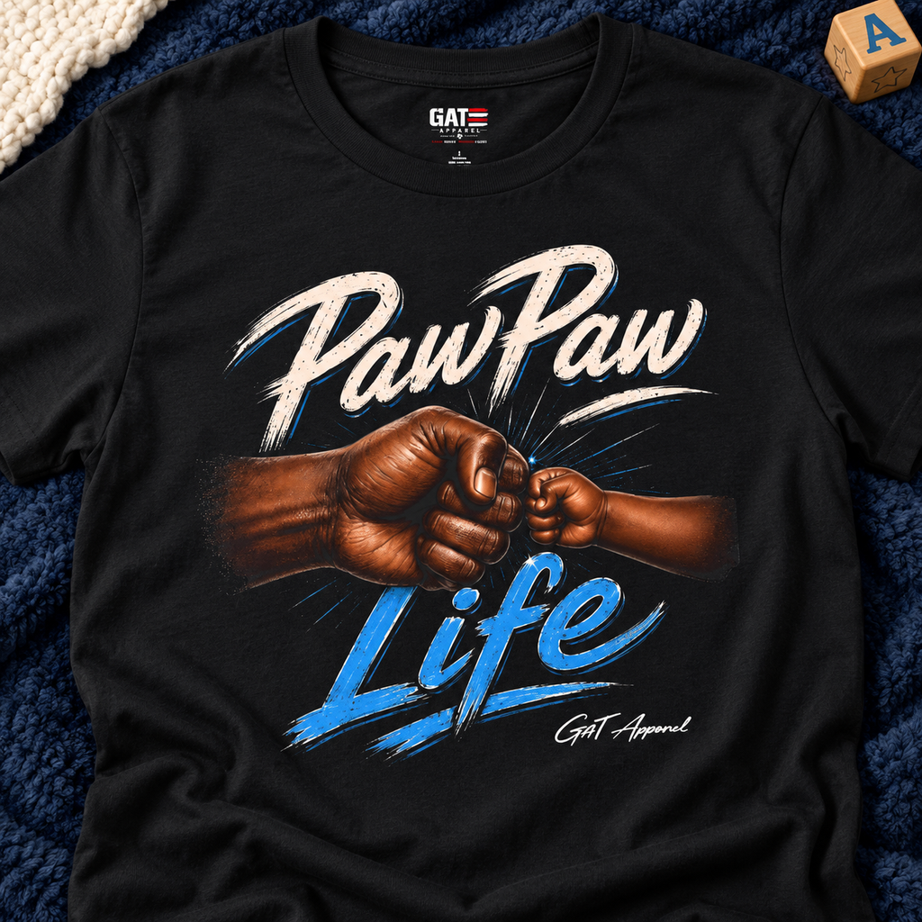 PawPaw Life Fist Bump Shirt | Grandpa Tee Style 1 — close-up lifestyle flat lay