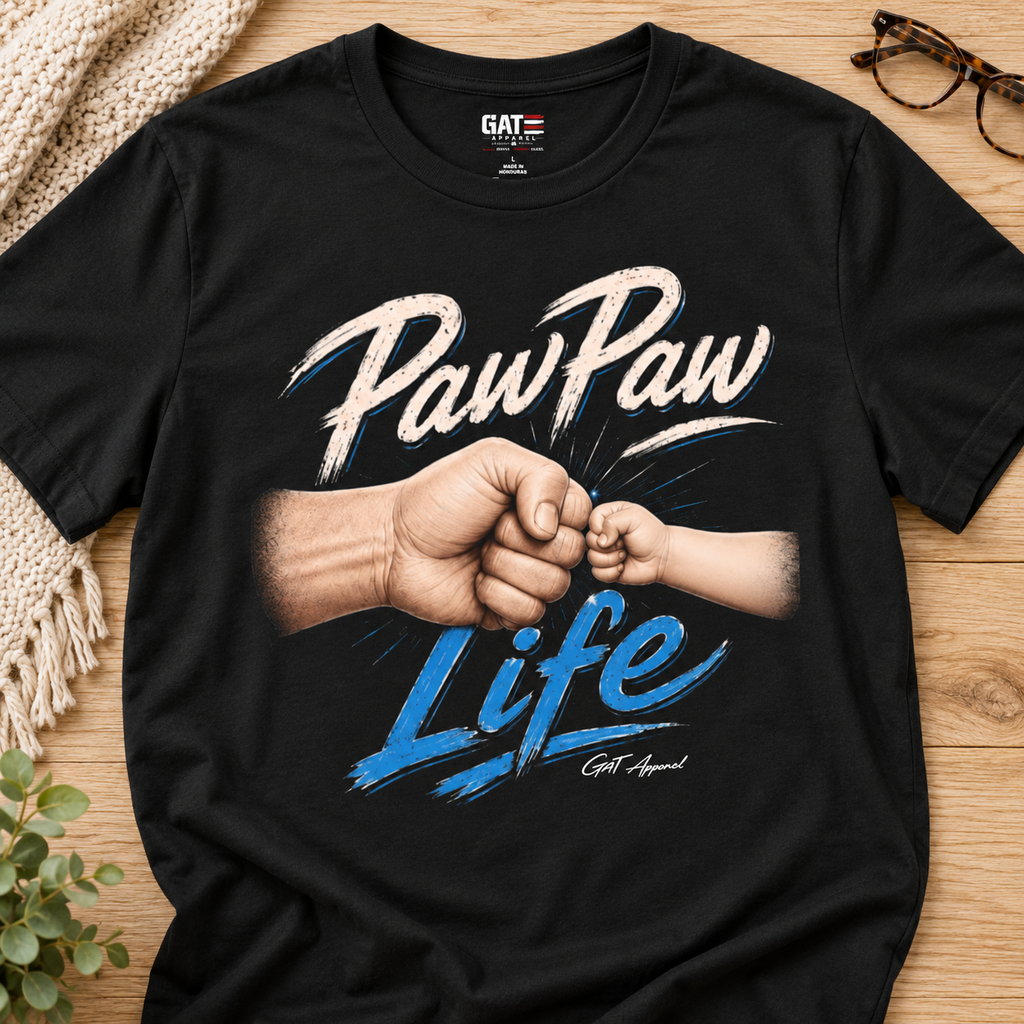 PawPaw Life Fist Bump Shirt | Grandpa Tee Style 2 — close-up lifestyle flat lay