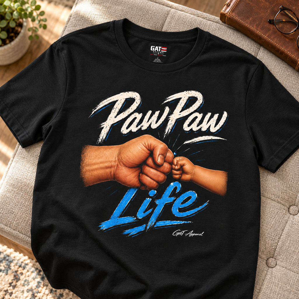PawPaw Life Fist Bump Shirt | Grandpa Tee Style 3 — close-up lifestyle flat lay