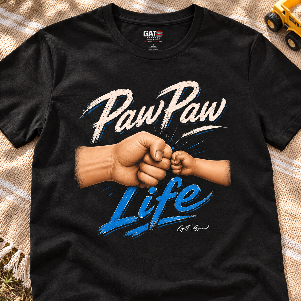 PawPaw Life Fist Bump Shirt | Grandpa Tee Style 4 — close-up lifestyle flat lay