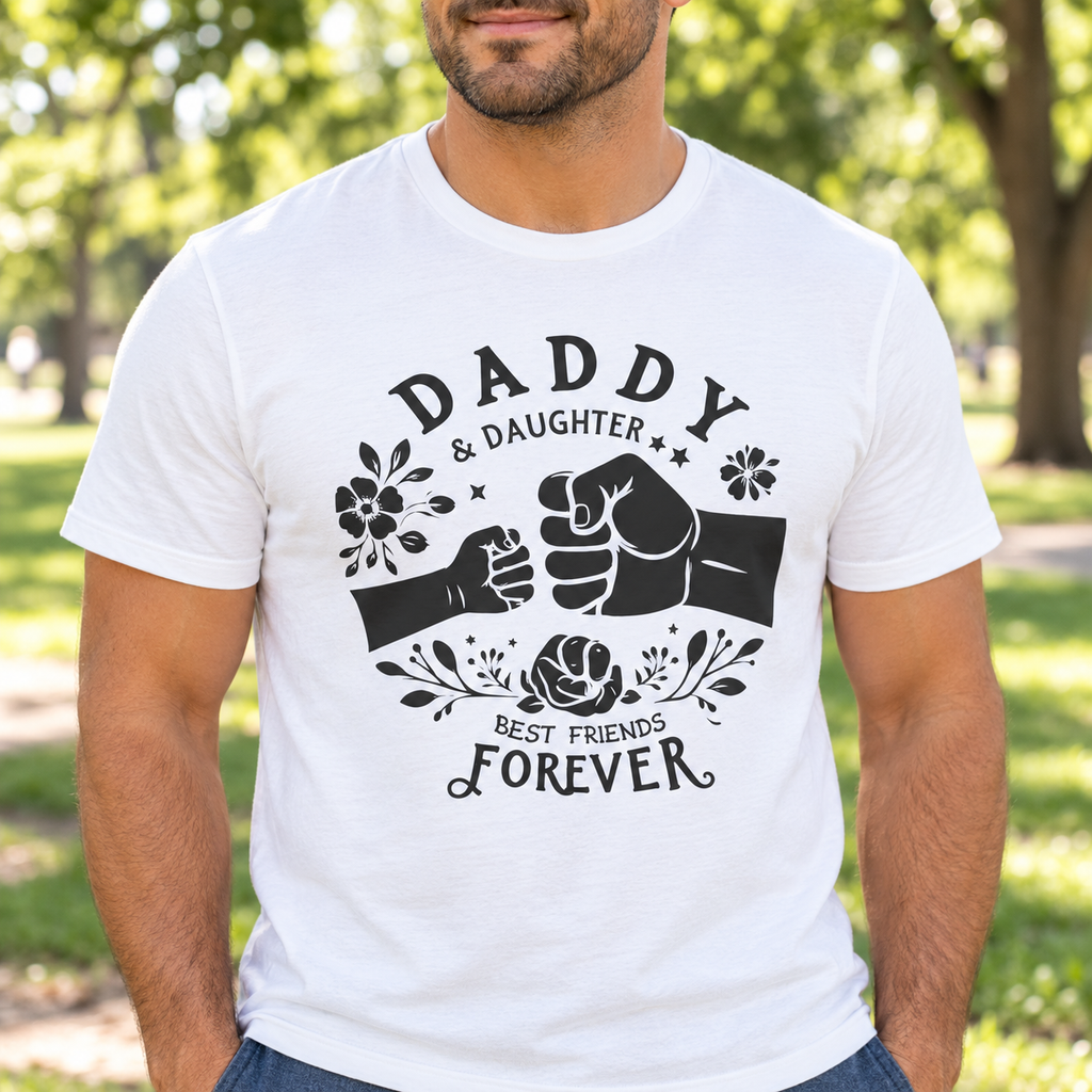 Daddy Daughter Best Friends Forever Shirt | Matching Tee — close-up lifestyle mockup worn by a man