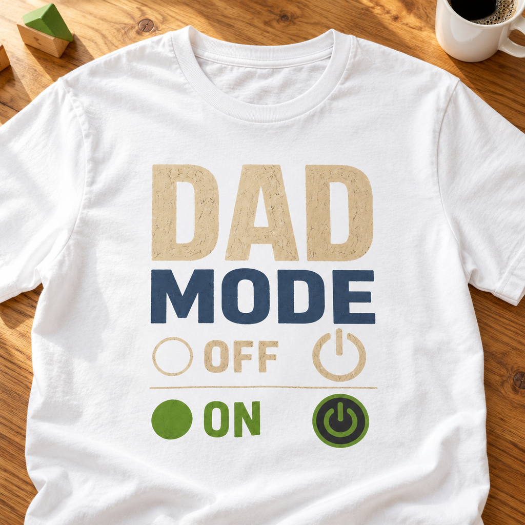 Dad Mode On Shirt | Funny Dad Life Tee — close-up lifestyle flat lay