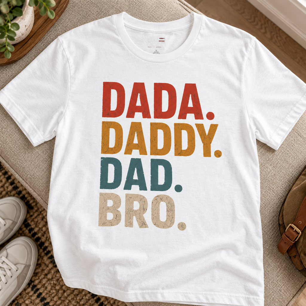 Dada Daddy Dad Bro Shirt | Funny Dad Tee — close-up lifestyle flat lay