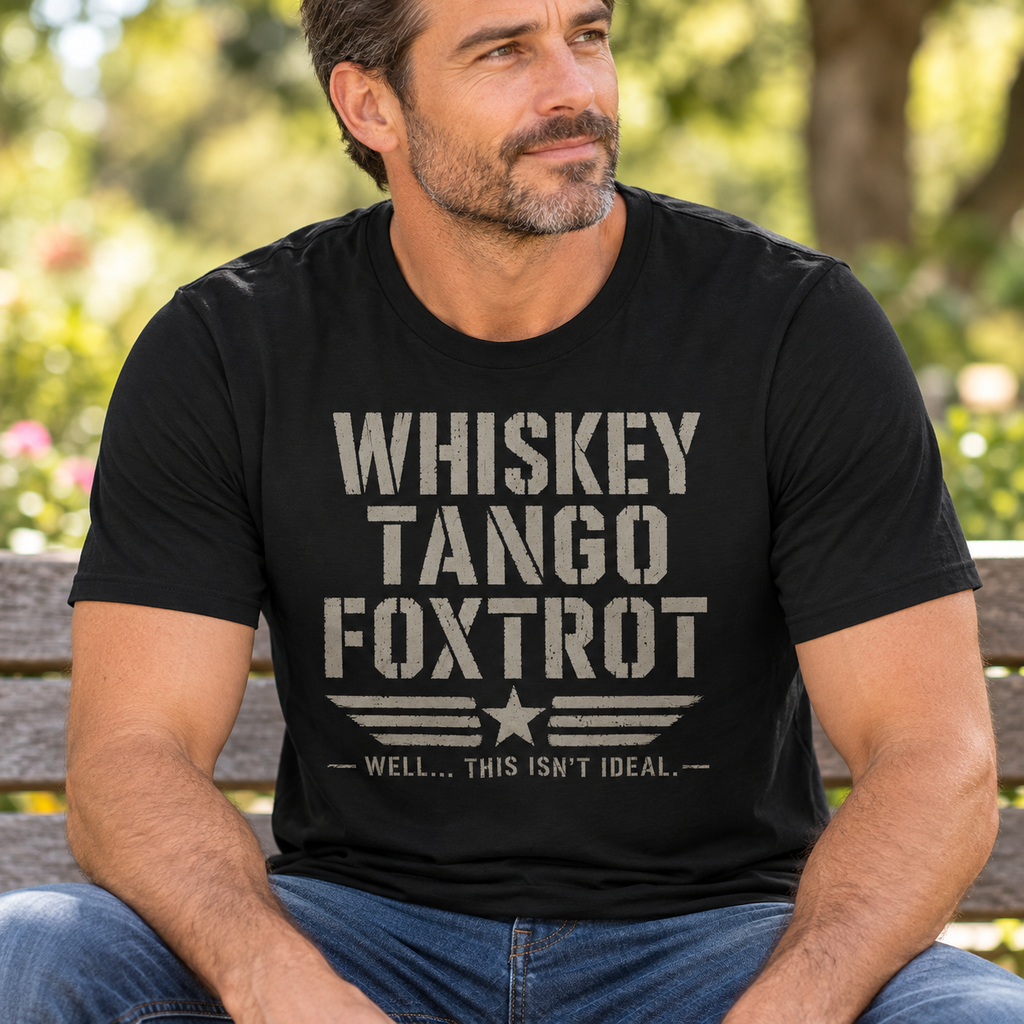 Whiskey Tango Foxtrot Shirt | Funny Military Veteran Tee — model product mockup
