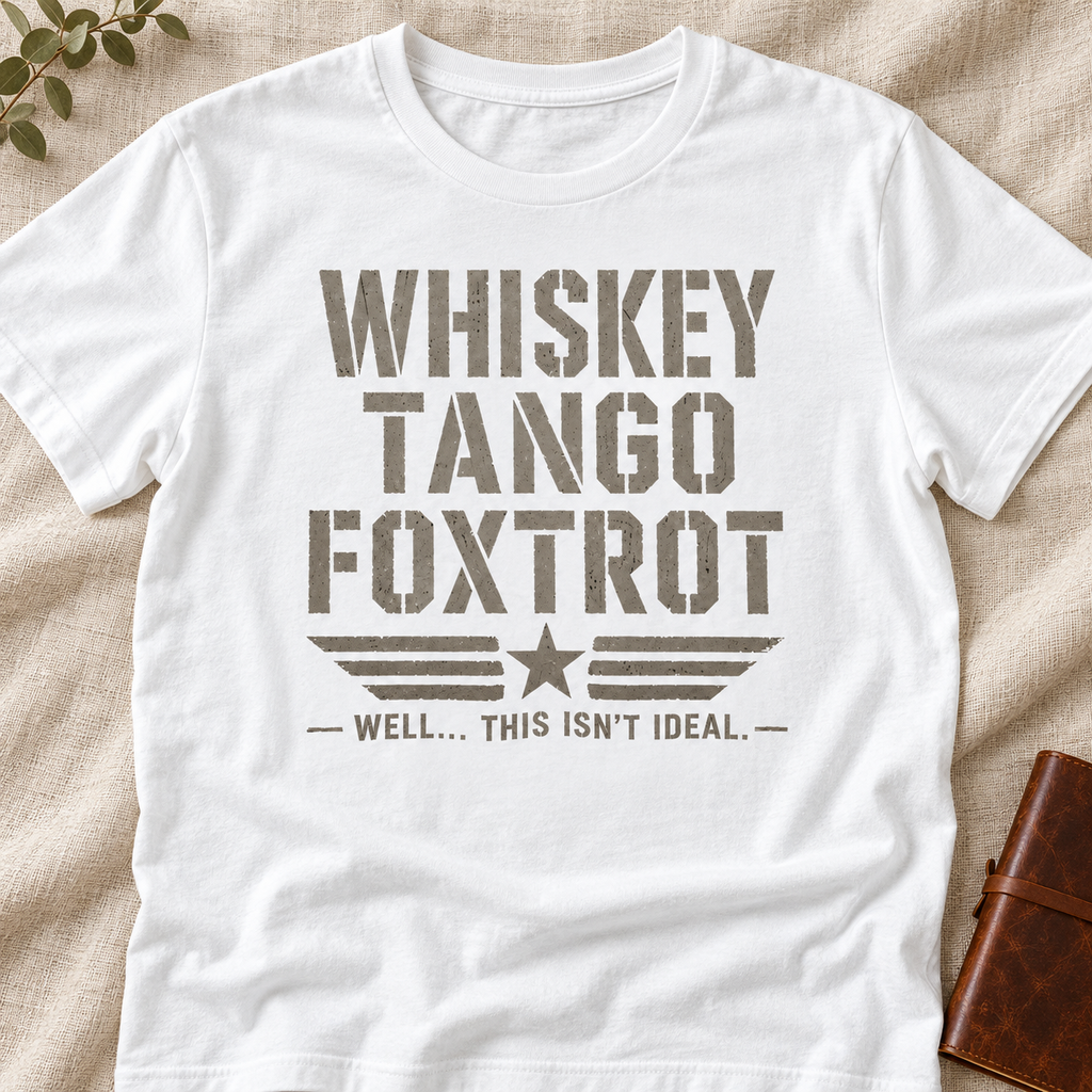 Whiskey Tango Foxtrot Shirt | Funny Military Veteran Tee — flat-lay product mockup