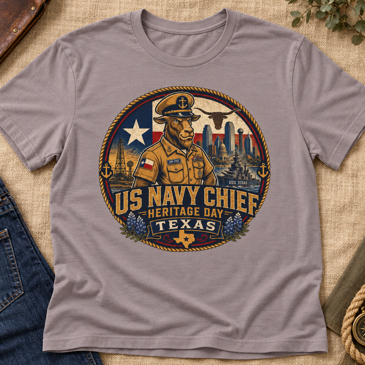 US Navy Chief Heritage Day Texas Shirt | CPO Pride Tee — flat-lay product mockup