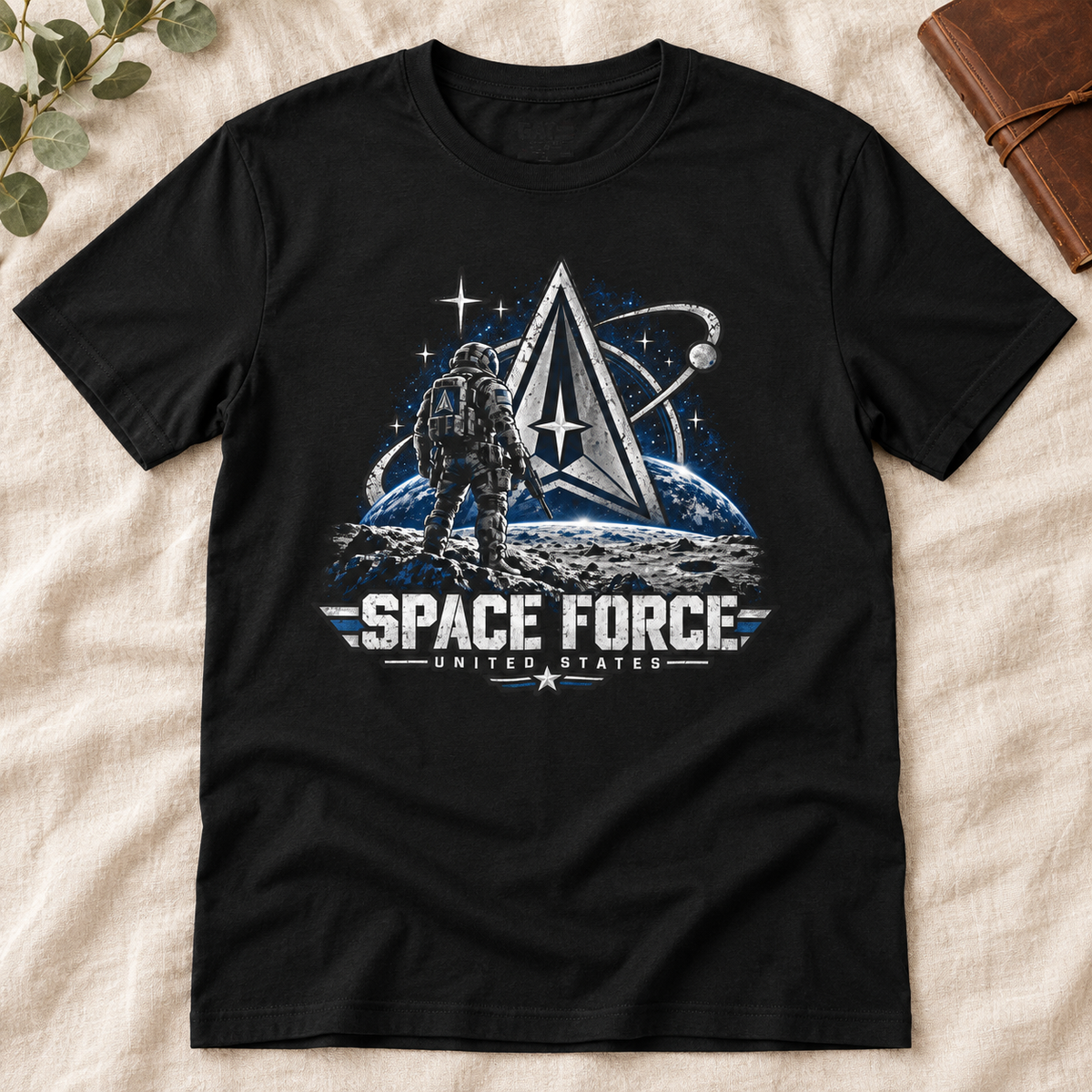 Beyond the Horizon Space Force Astronaut T-Shirt — flat-lay product mockup