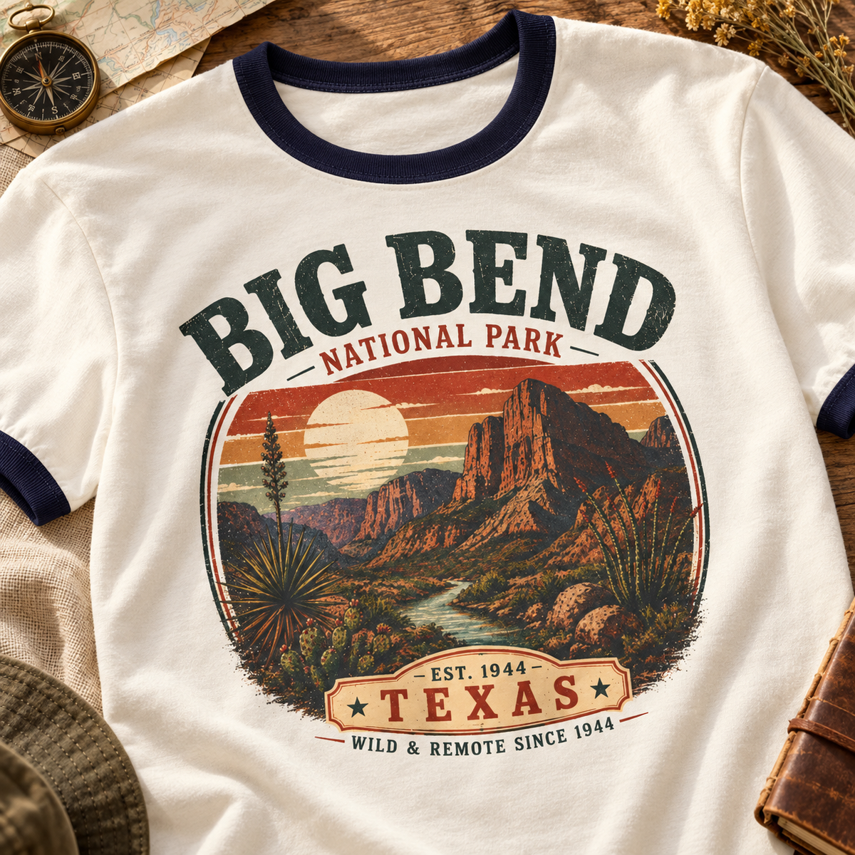 Big Bend National Park Texas Ringer T-Shirt — layflat lifestyle mockup