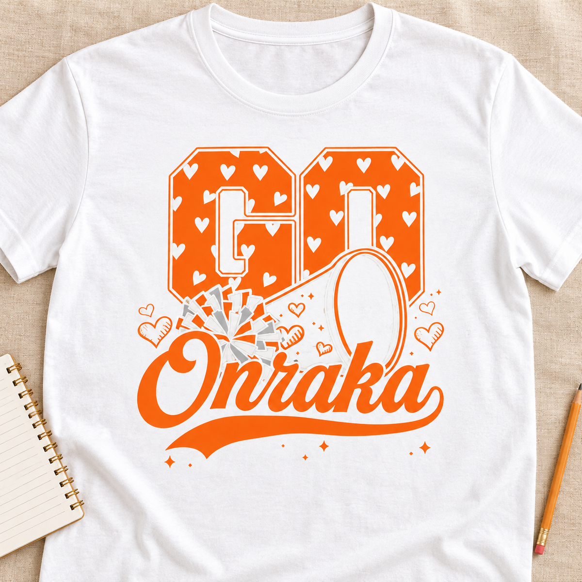 Ron Clark Go Onraka Shirt | Orange Squad Tee — layflat lifestyle mockup