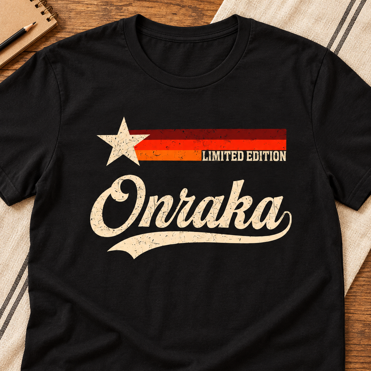 Ron Clark Onraka Limited Edition Shirt | Orange Squad Tee — layflat lifestyle mockup
