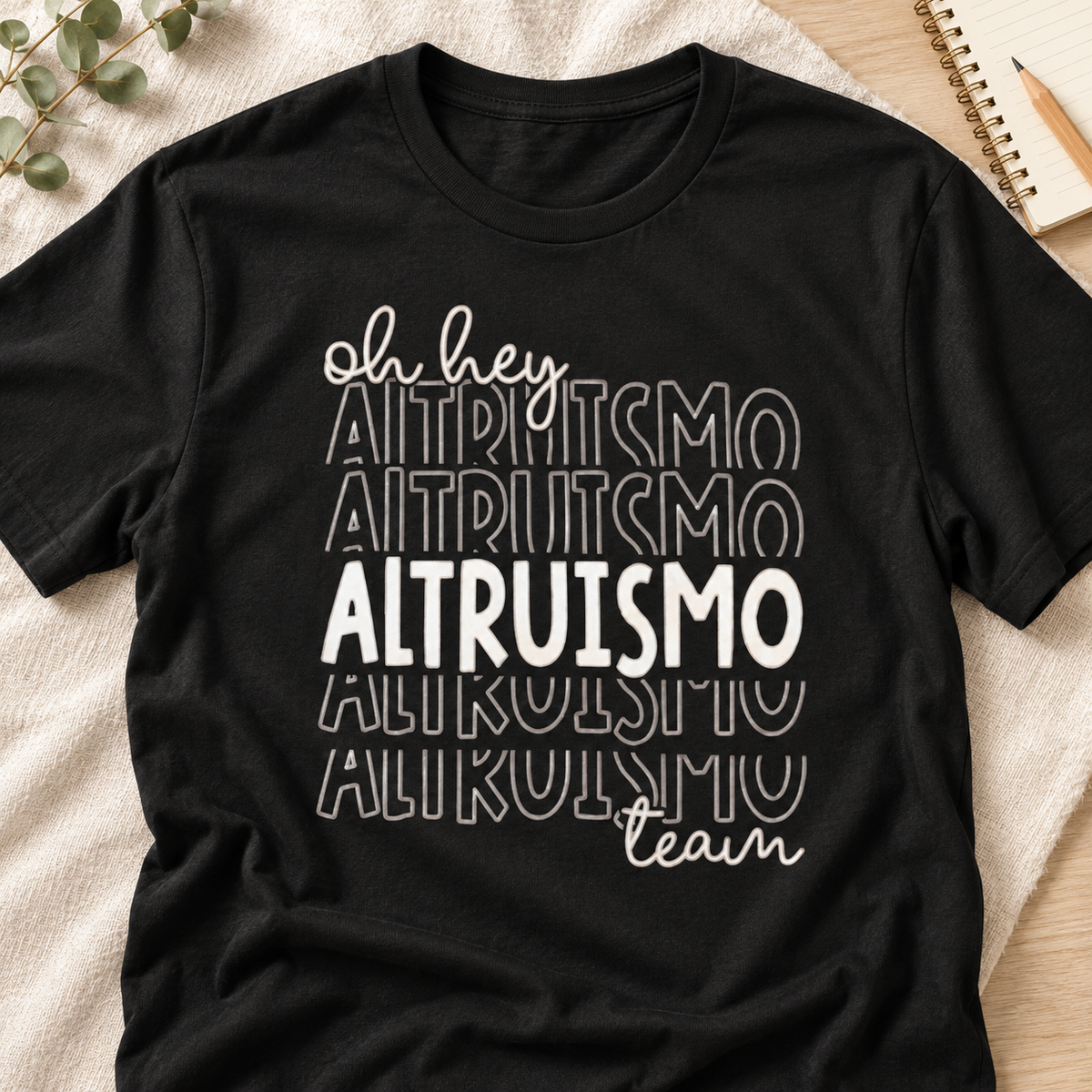 Ron Clark Altruismo Shirt | Black Squad Oh Hey Tee — layflat lifestyle mockup