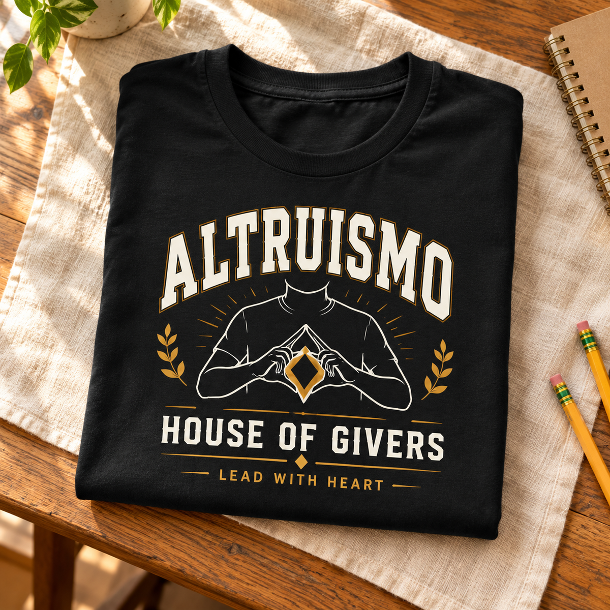 Ron Clark Altruismo: Lead With Heart T-Shirt — folded lifestyle mockup
