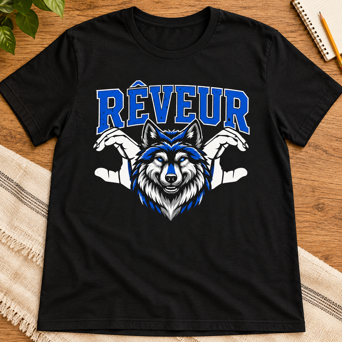 Ron Clark Reveur Hand Signal T-Shirt — layflat lifestyle mockup