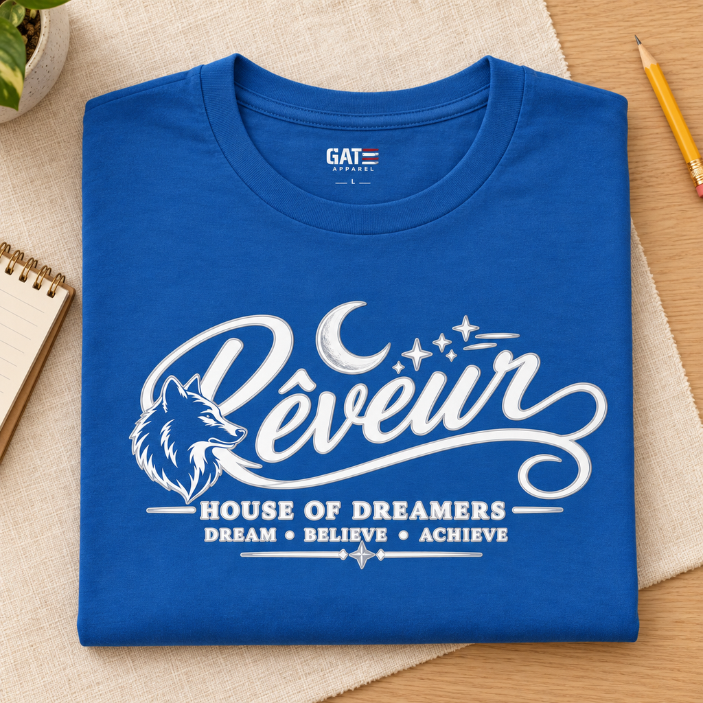 Ron Clark Reveur Script T-Shirt — folded lifestyle mockup