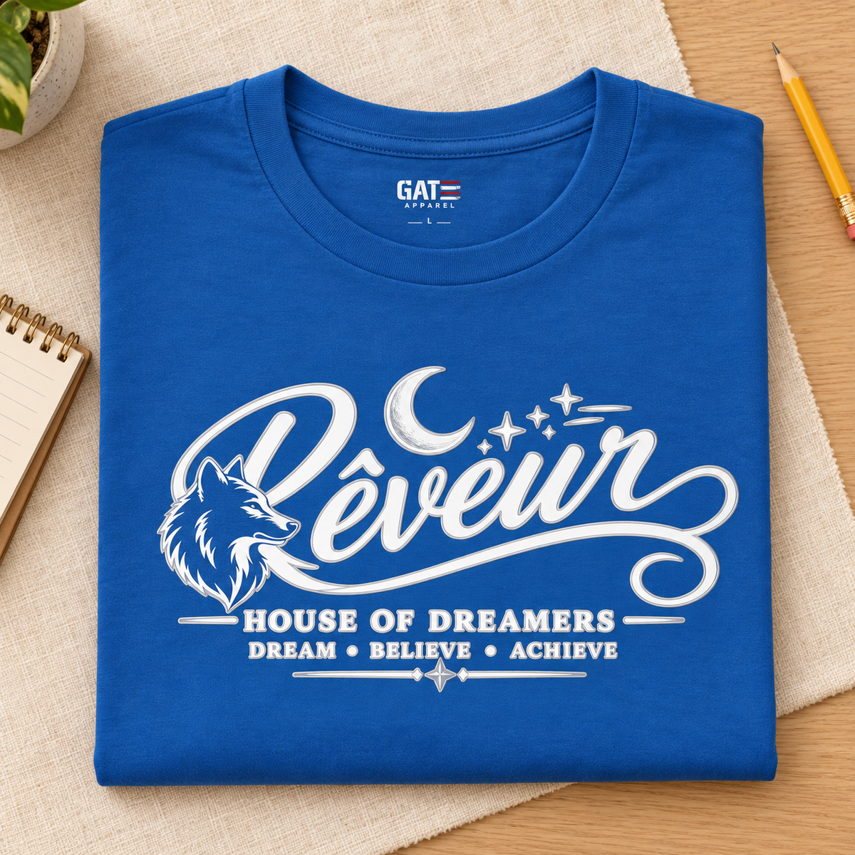 Ron Clark Reveur Script T-Shirt — folded lifestyle mockup