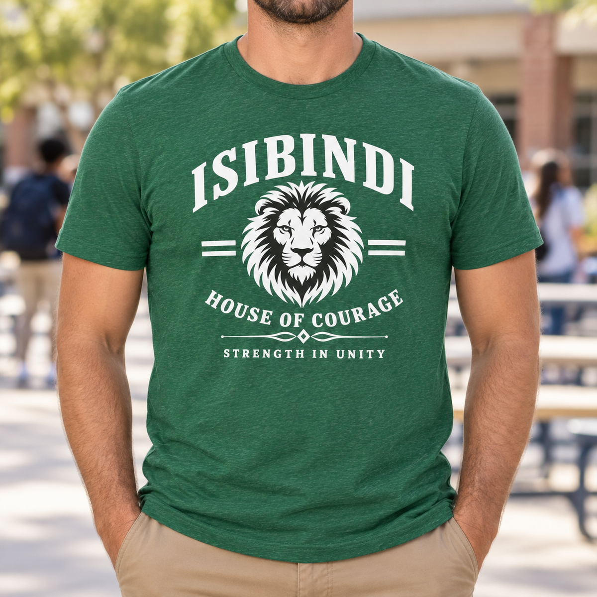 Ron Clark Isibindi Green Squad T-Shirt — worn lifestyle mockup