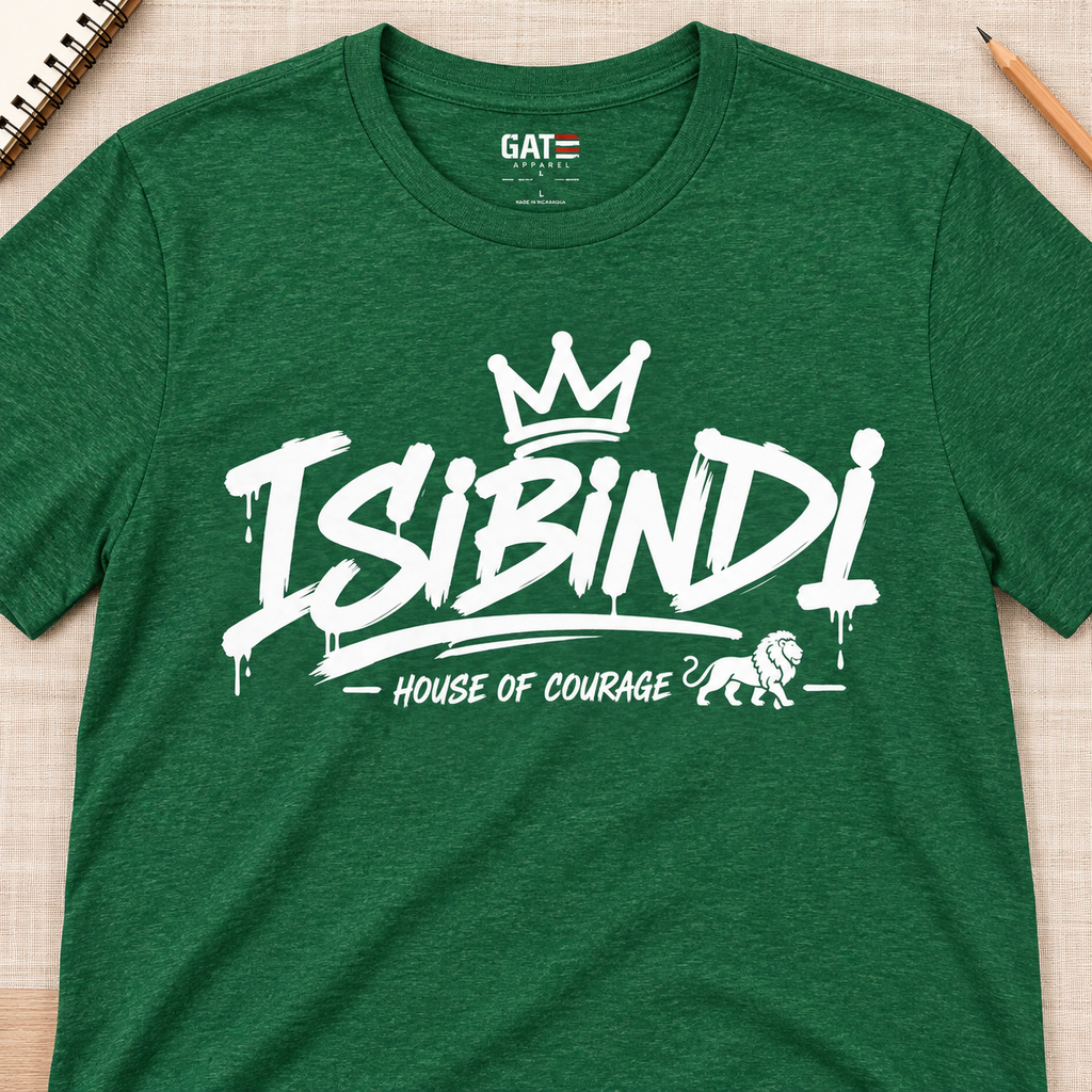 Ron Clark Isibindi Script T-Shirt — layflat lifestyle mockup