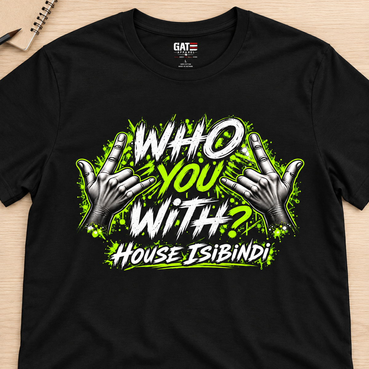 Ron Clark Isibindi: Who You With T-Shirt — layflat lifestyle mockup