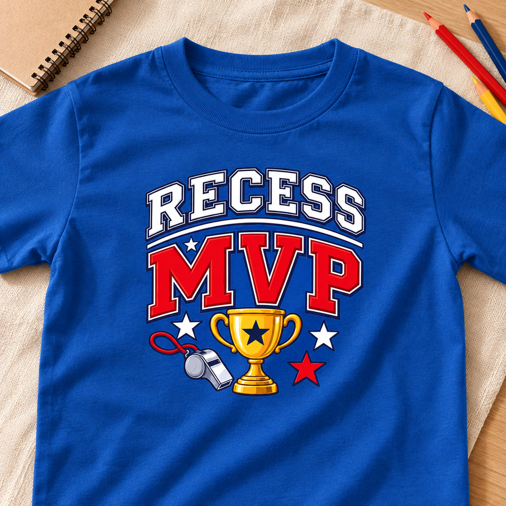 Recess MVP Kids T-Shirt — layflat lifestyle mockup