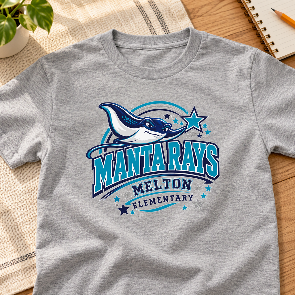 Melton Manta Rays Kids Shirt | Elementary Mascot Tee — layflat lifestyle mockup