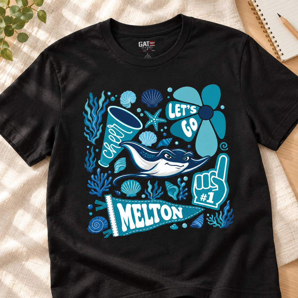 Melton Elementary Let’s Go Ocean Adventure T-Shirt — layflat lifestyle mockup