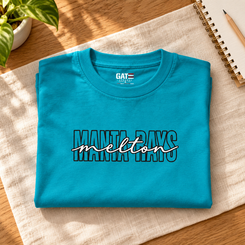 Melton Elementary Kids Script Shirt | School Spirit Tee — folded lifestyle mockup