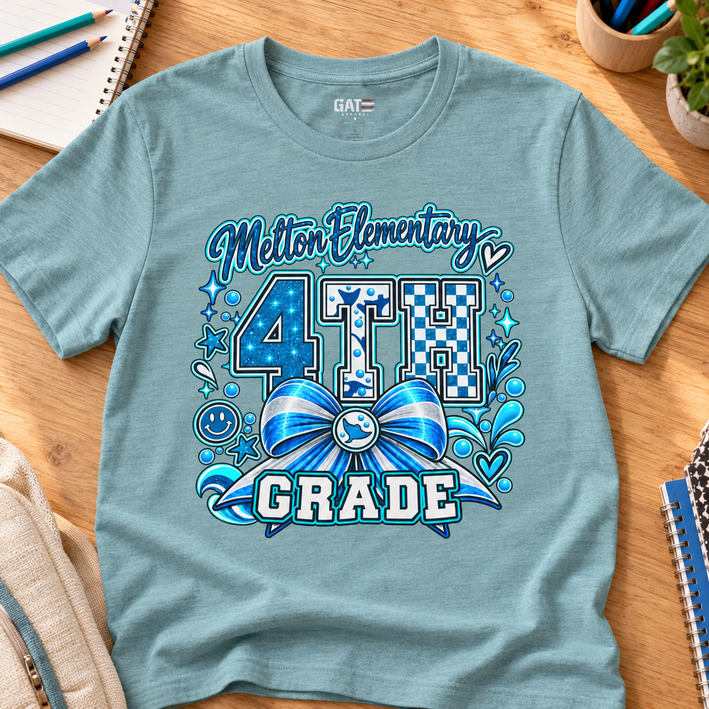 Melton 4th Grade Bow Shirt | Elementary School Tee — layflat lifestyle mockup