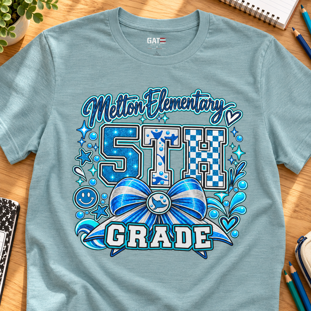 Melton 5th Grade Bow Shirt | Elementary School Tee — layflat lifestyle mockup