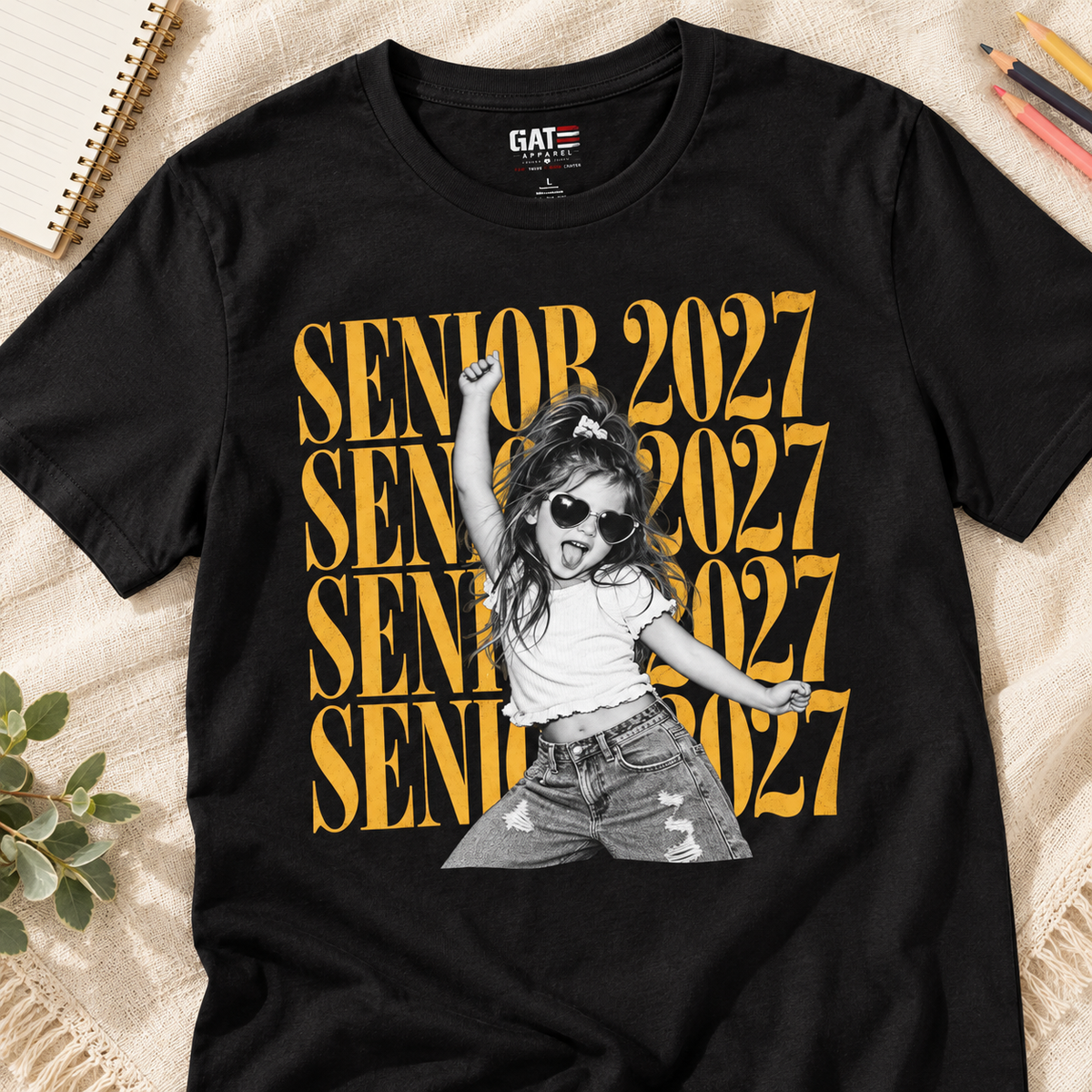 Personalized Senior 2027 Photo Shirt | Graduation Tee — layflat lifestyle mockup