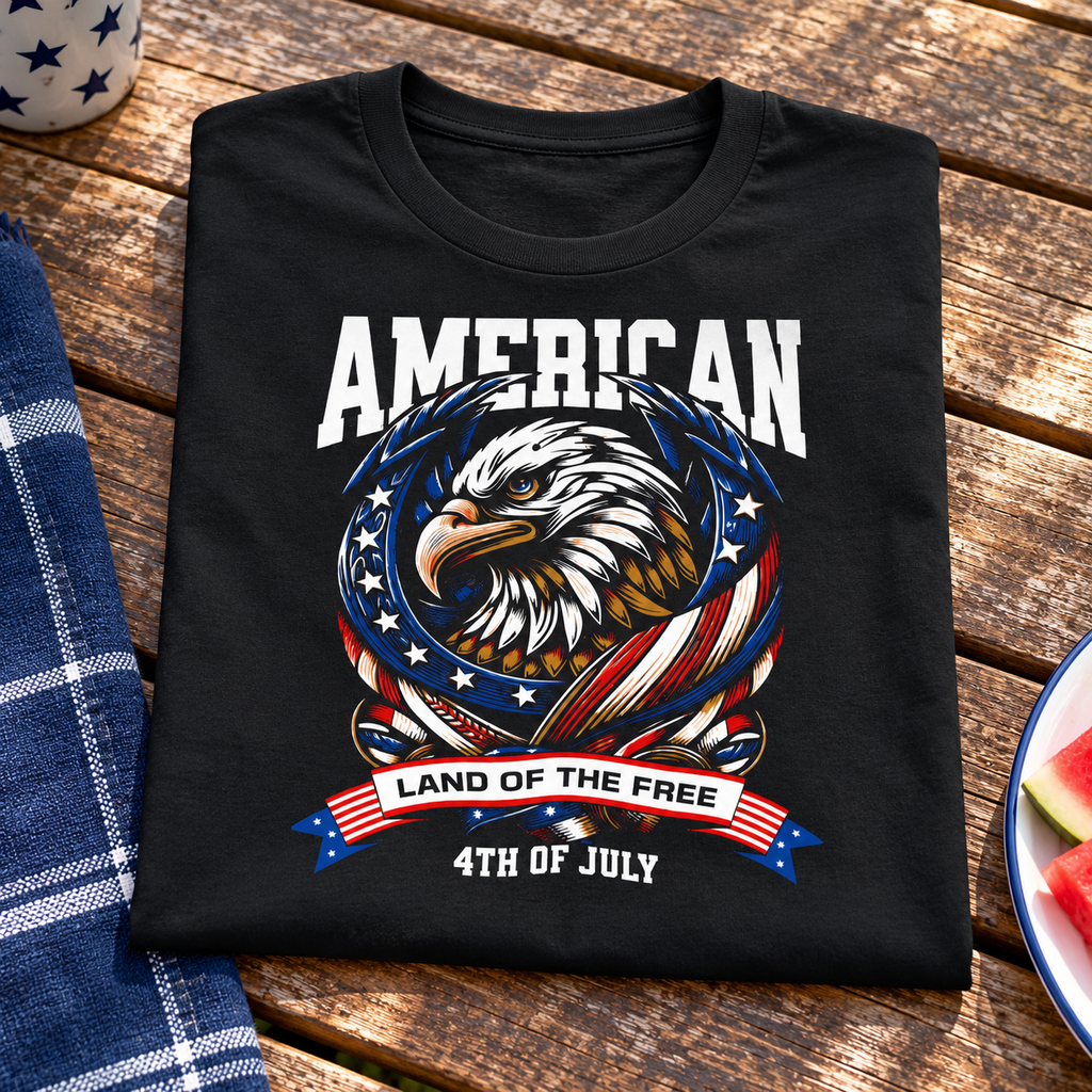 Land of the Free Patriotic Eagle Shirt | 4th of July Tee — folded lifestyle mockup
