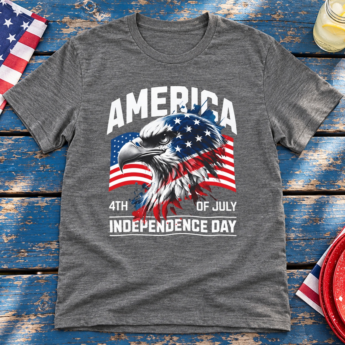 Independence Day Eagle Shirt | Patriotic American Flag Tee — zoomed-in lifestyle flat lay