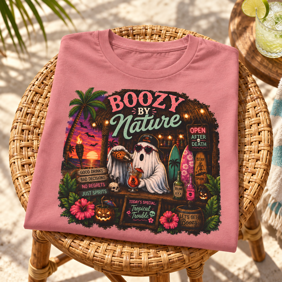 Summerween Spooky Beach Shirt | Tropical Ghost Tee Style 16 — folded lifestyle mockup