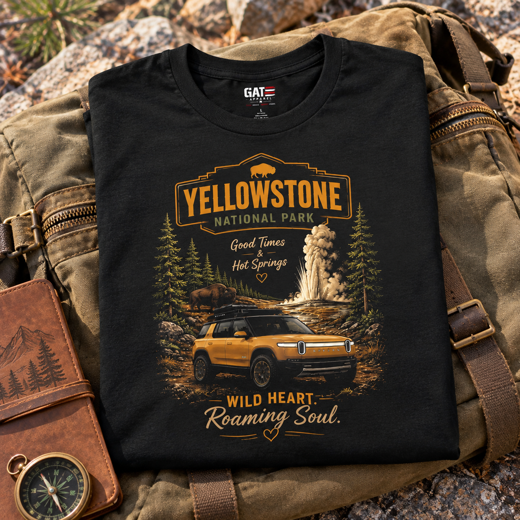 Yellowstone National Park Wild Heart Shirt | Adventure Tee — folded lifestyle mockup