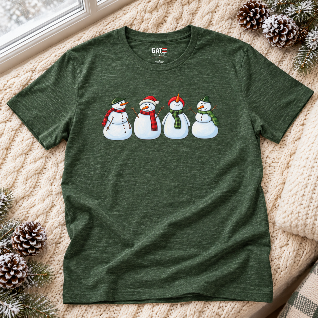 Snowman Winter Graphic T-Shirt — zoomed-in lifestyle flat lay
