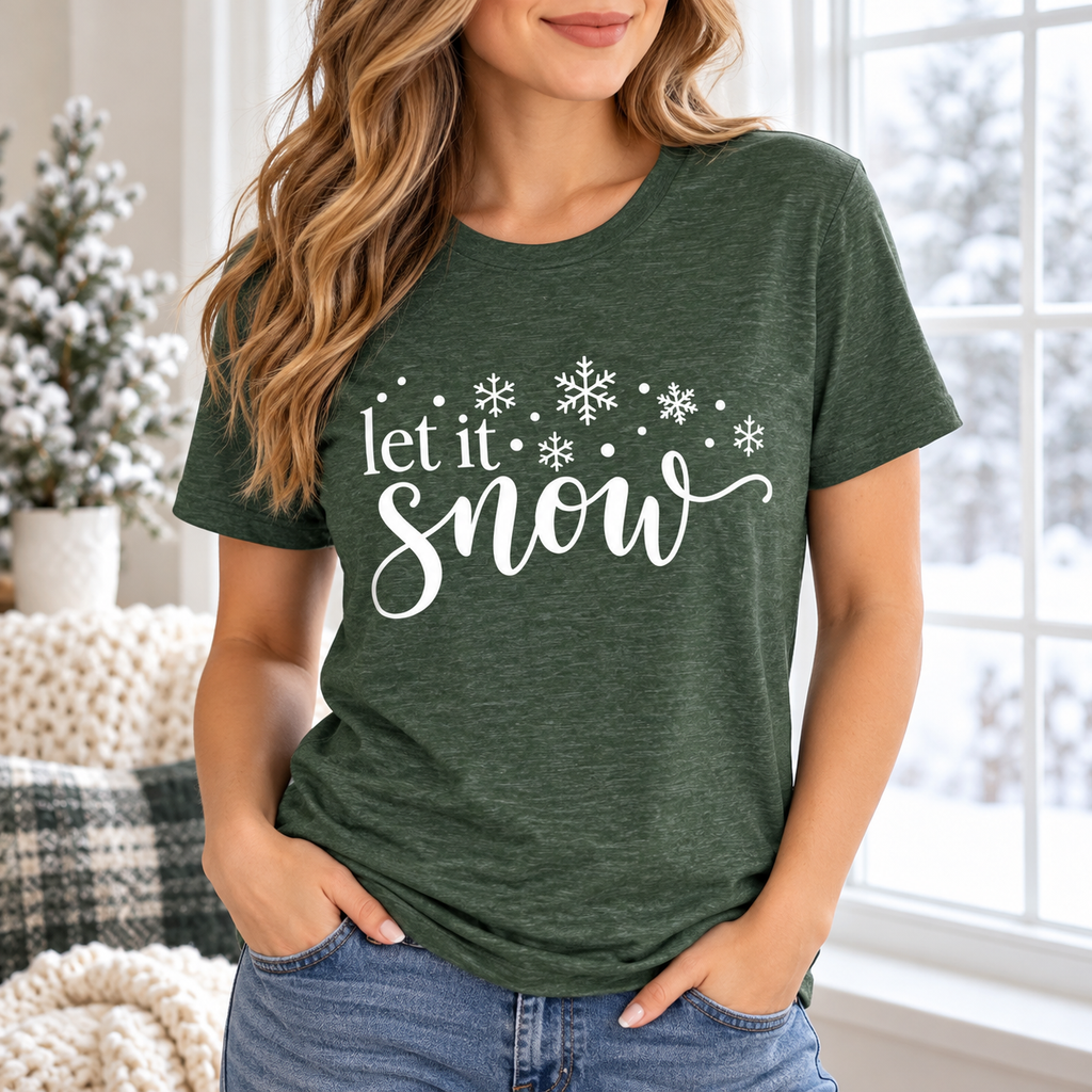 Let It Snow Winter Shirt — close-up model-worn lifestyle mockup