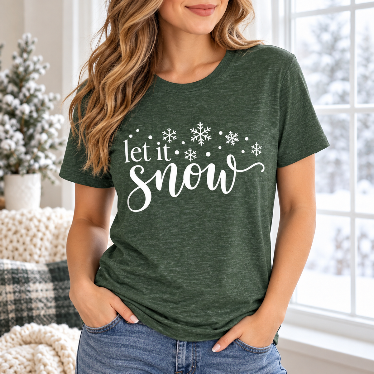 Let It Snow Winter Shirt — close-up model-worn lifestyle mockup