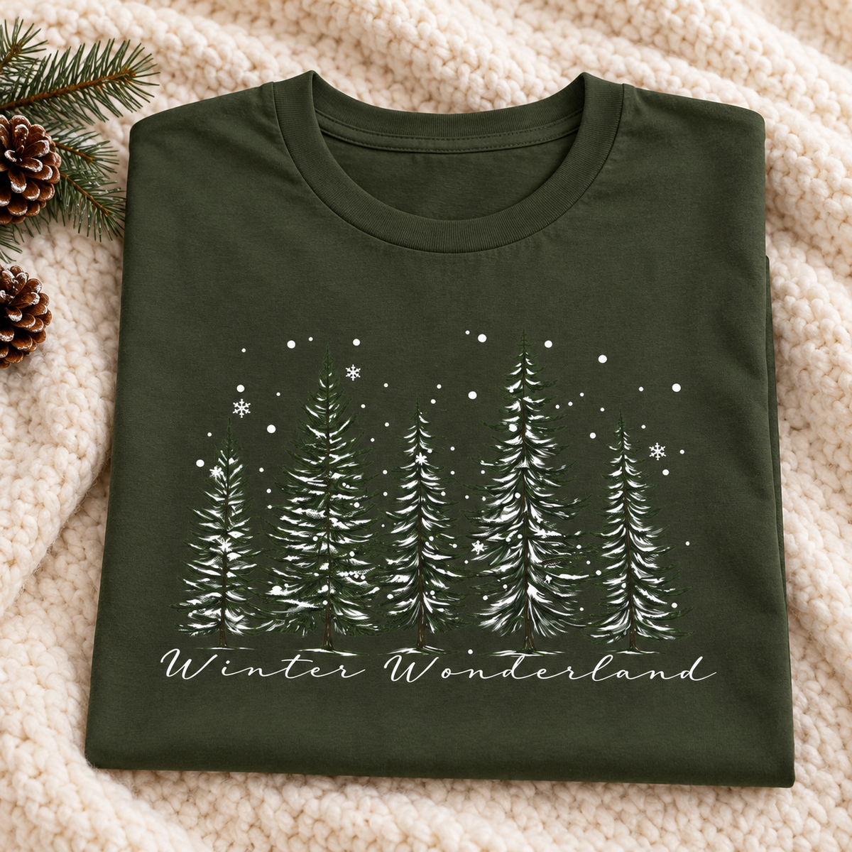 Winter Wonderland Graphic T-Shirt — folded lifestyle mockup