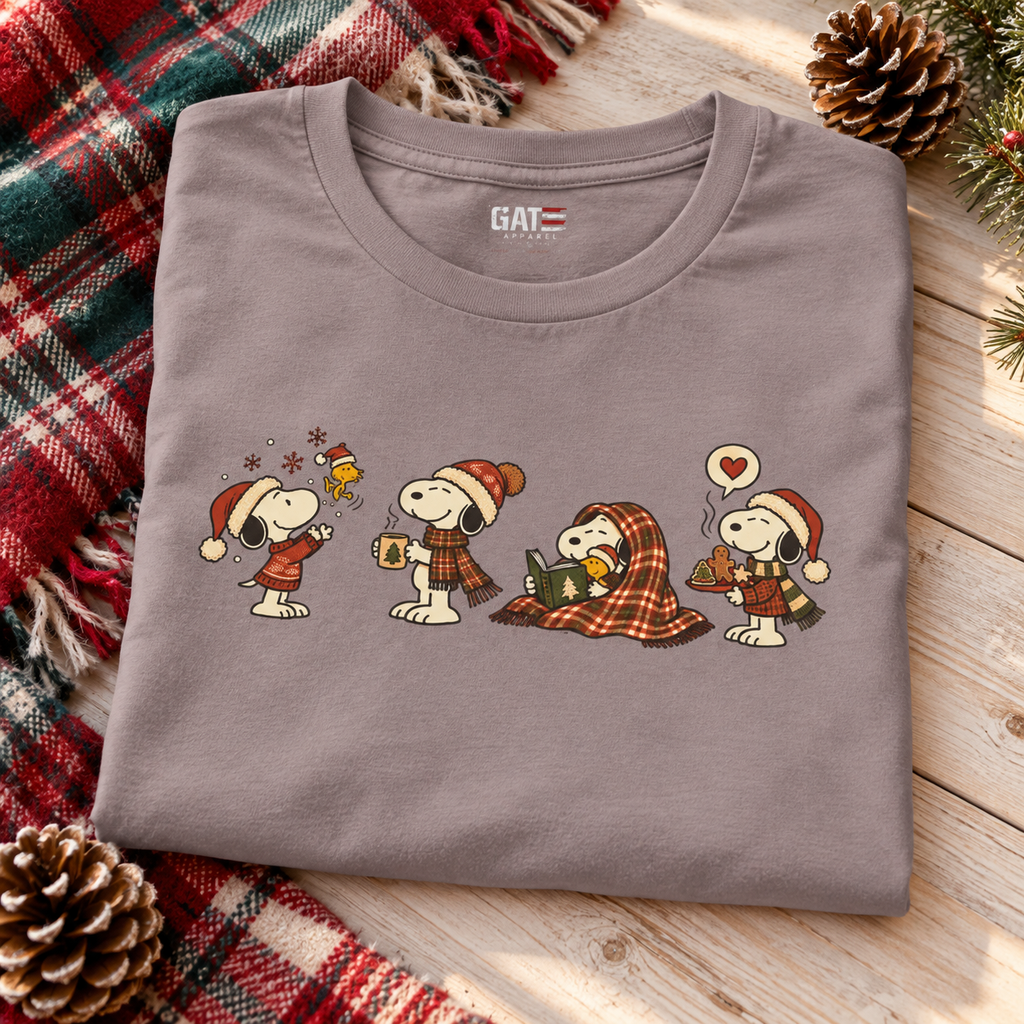 Cozy Christmas Snoopy Shirt — folded lifestyle mockup