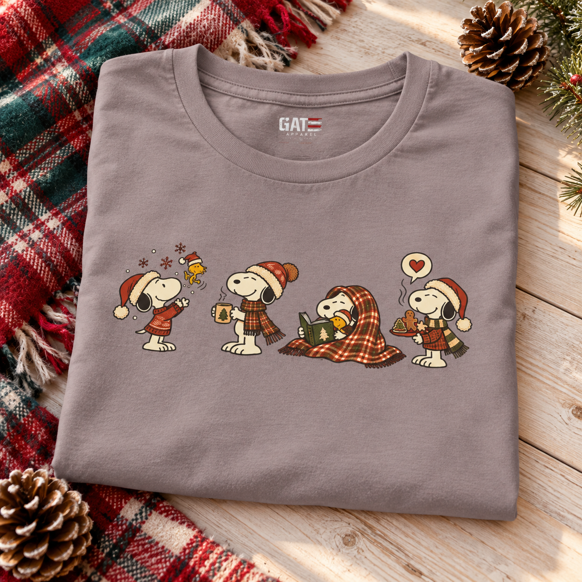 Cozy Christmas Snoopy Shirt — folded lifestyle mockup