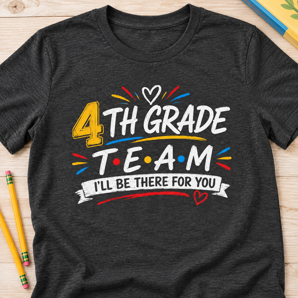 Fourth Grade Teacher Team Shirt | Retro Sitcom Style Tee — layflat lifestyle mockup