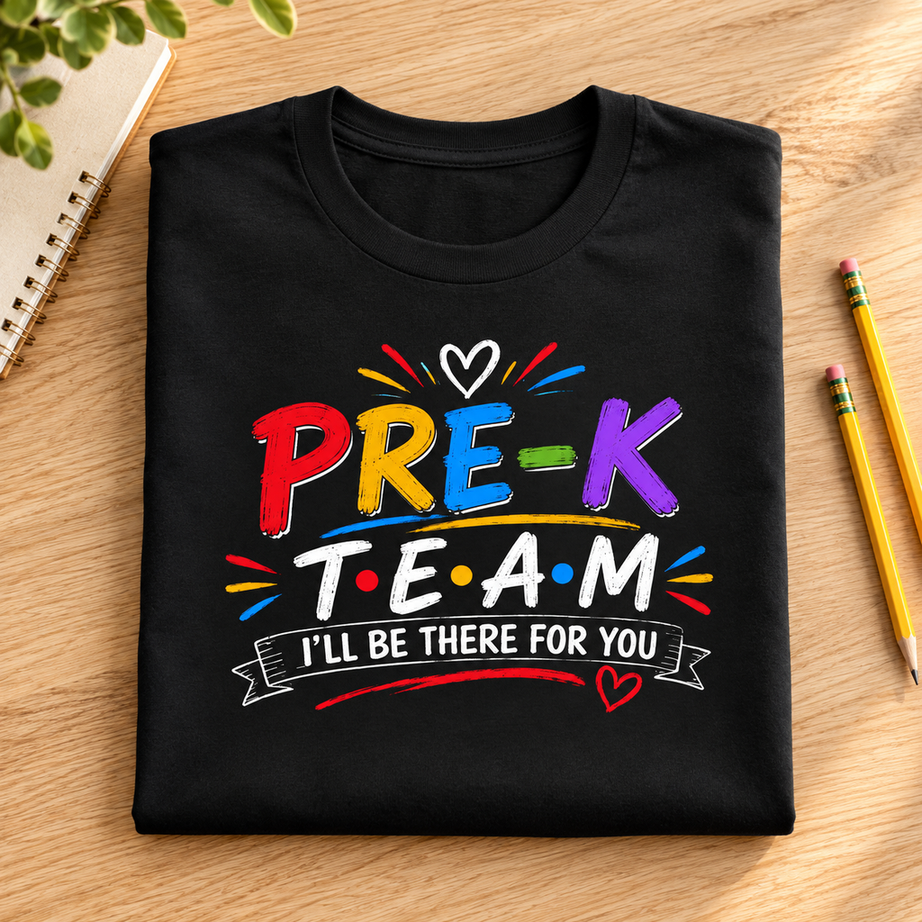 Pre-K Teacher Team Shirt | Retro Sitcom Style Tee — folded lifestyle mockup